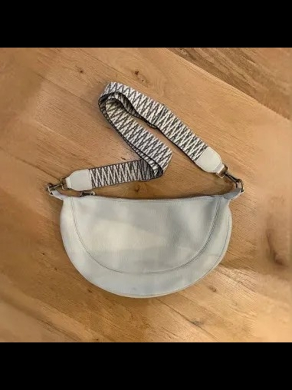 Anthropologie Pale Cream/Gray Crescent Crossbody with Patterned Strap